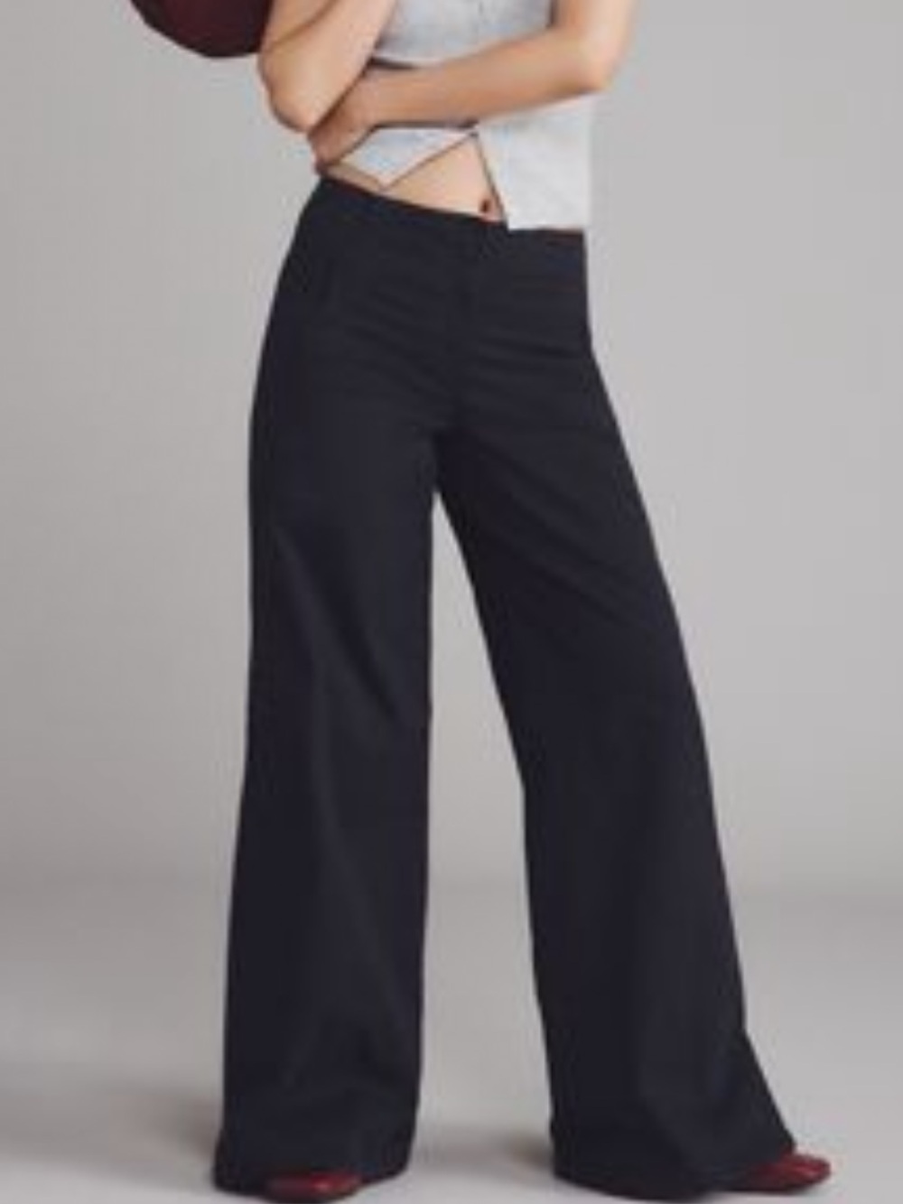 Anthropologie Maeve Black Scallop Wide Leg Pants Size 29 New with Tags - Picture 2 of 8
